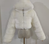 Fur Autumn Winter Artificial Fur Fox Fur Hooded Short Faux Coat Women
