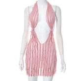 Women Clothing Summer Wave Pattern Sexy Bandeau Lace Up Short Dress