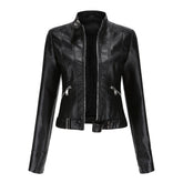 New Leather Coat Women Short Jacket Spring Autumn Stand Collar Lady Leather Jacket Women Clothing Thin Leather Coat