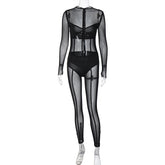 Long Sleeve Mesh Trousers Autumn Women Clothing Sexy See through Jumpsuit