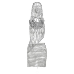 Summer Women Clothing Sexy Cutout Knitted Sequined Top High Waist Hip Wrapped Skirt Set for Women