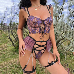 Sexy Thin Embroidery Bra Set Mesh Floral Underwear Women Garter