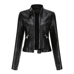 New Leather Coat Women Short Jacket Spring Autumn Stand Collar Lady Leather Jacket Women Clothing Thin Leather Coat
