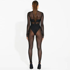 Long Sleeve Mesh Trousers Autumn Women Clothing Sexy See through Jumpsuit