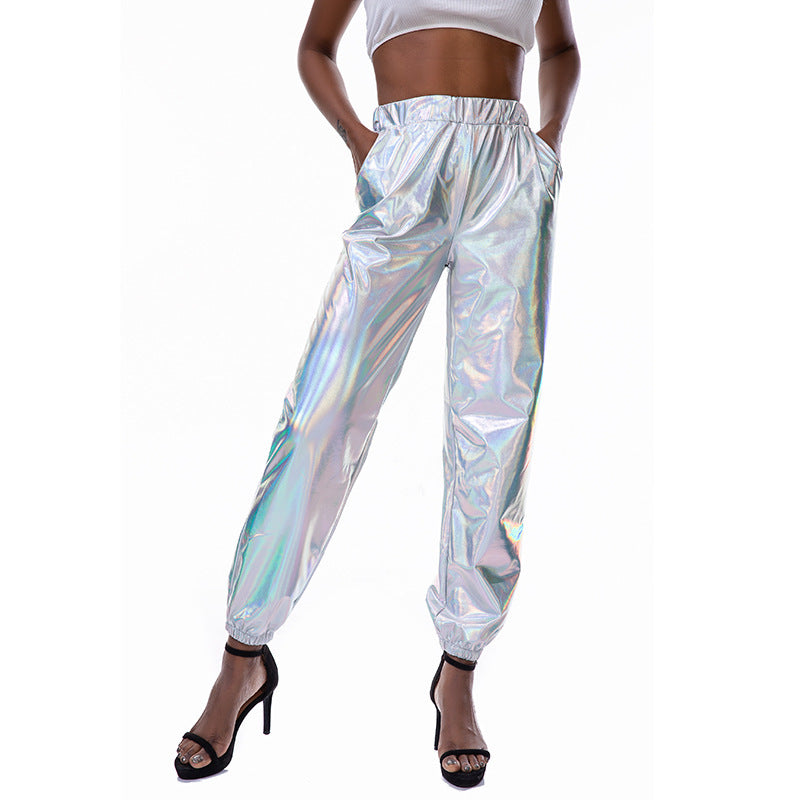 Casual Sports Street Hip Hop Party Shiny Colorful Trousers Hologram Laser Loose Women Pants