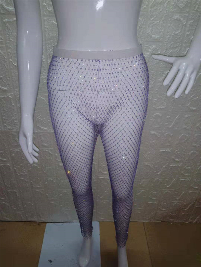 Top Product Stage Sexy Mesh Rhinestone Waist Slimming Women Pants