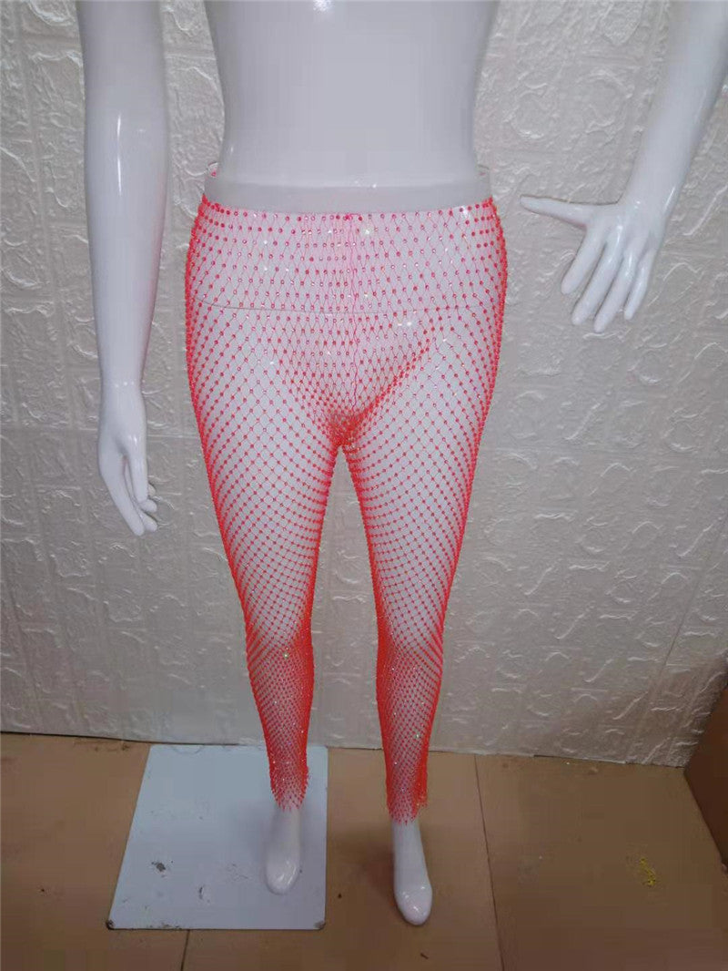 Top Product Stage Sexy Mesh Rhinestone Waist Slimming Women Pants