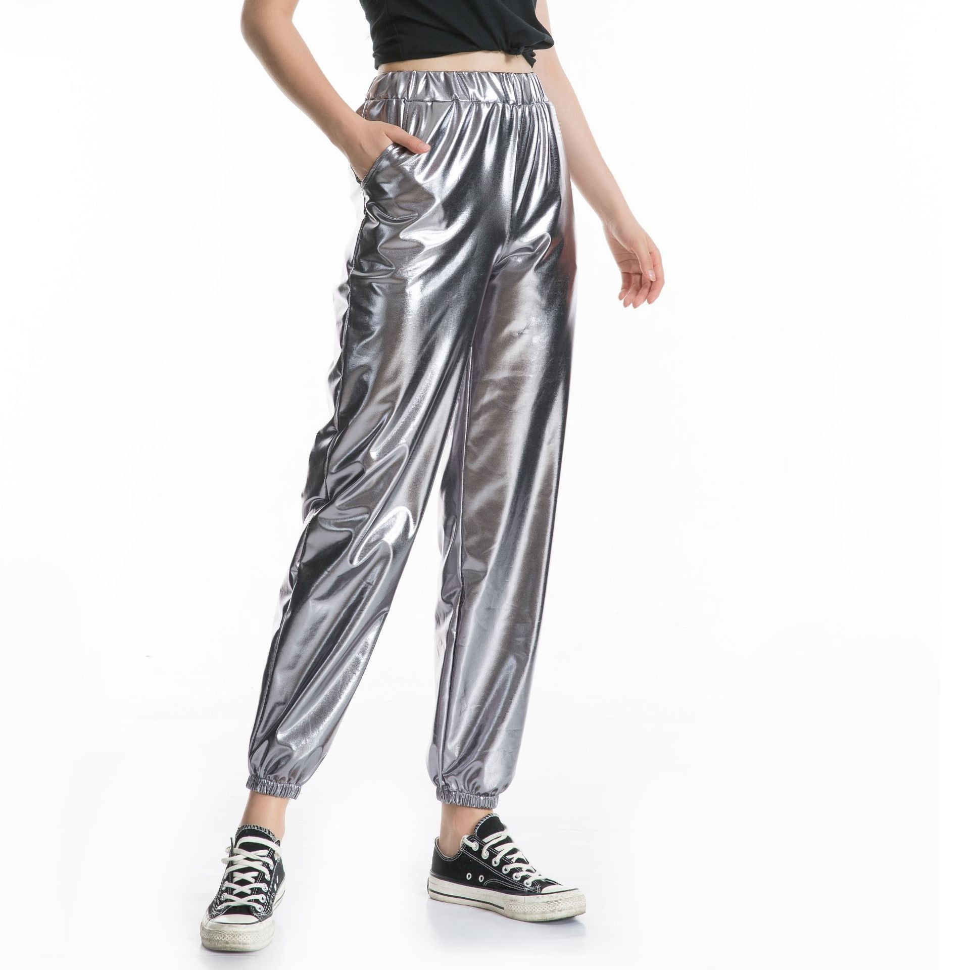 Casual Sports Street Hip Hop Party Shiny Colorful Trousers Hologram Laser Loose Women Pants