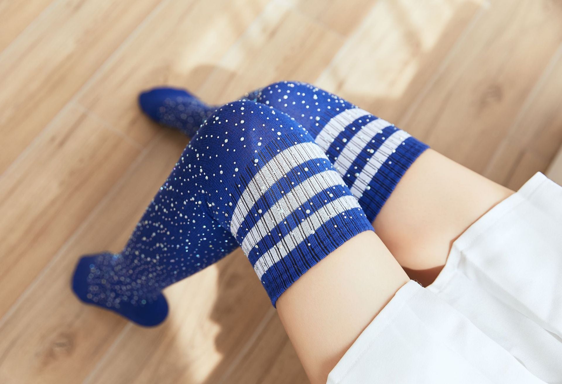 Sexy Rhinestone Knee Socks Striped Women Stockings Rhinestone Socks High-Top Cotton Socks