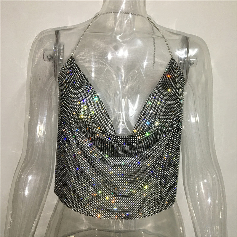 Women Clothing Rhinestone Rhinestone Vest Sexy Party Nightclub Sexy Suit Rhinestone Top Sling