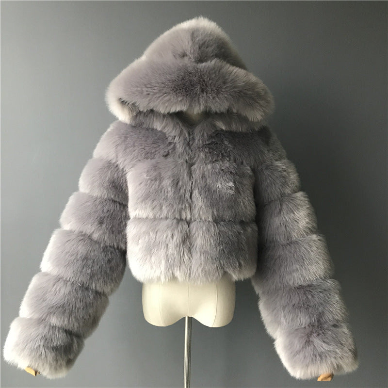 Fur Autumn Winter Artificial Fur Fox Fur Hooded Short Faux Coat Women