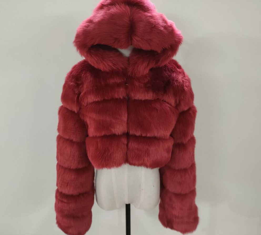 Fur Autumn Winter Artificial Fur Fox Fur Hooded Short Faux Coat Women