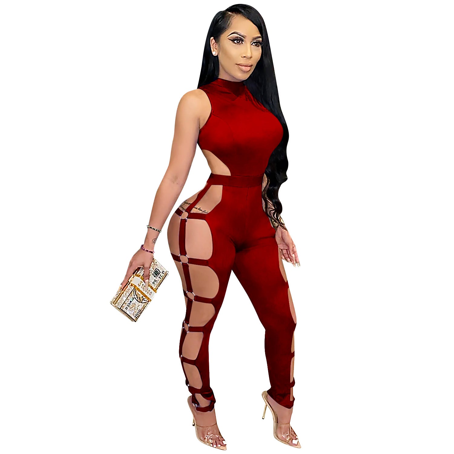 Women Wear Sexy Cutout Nightclub Tight Backless Jumpsuit Women