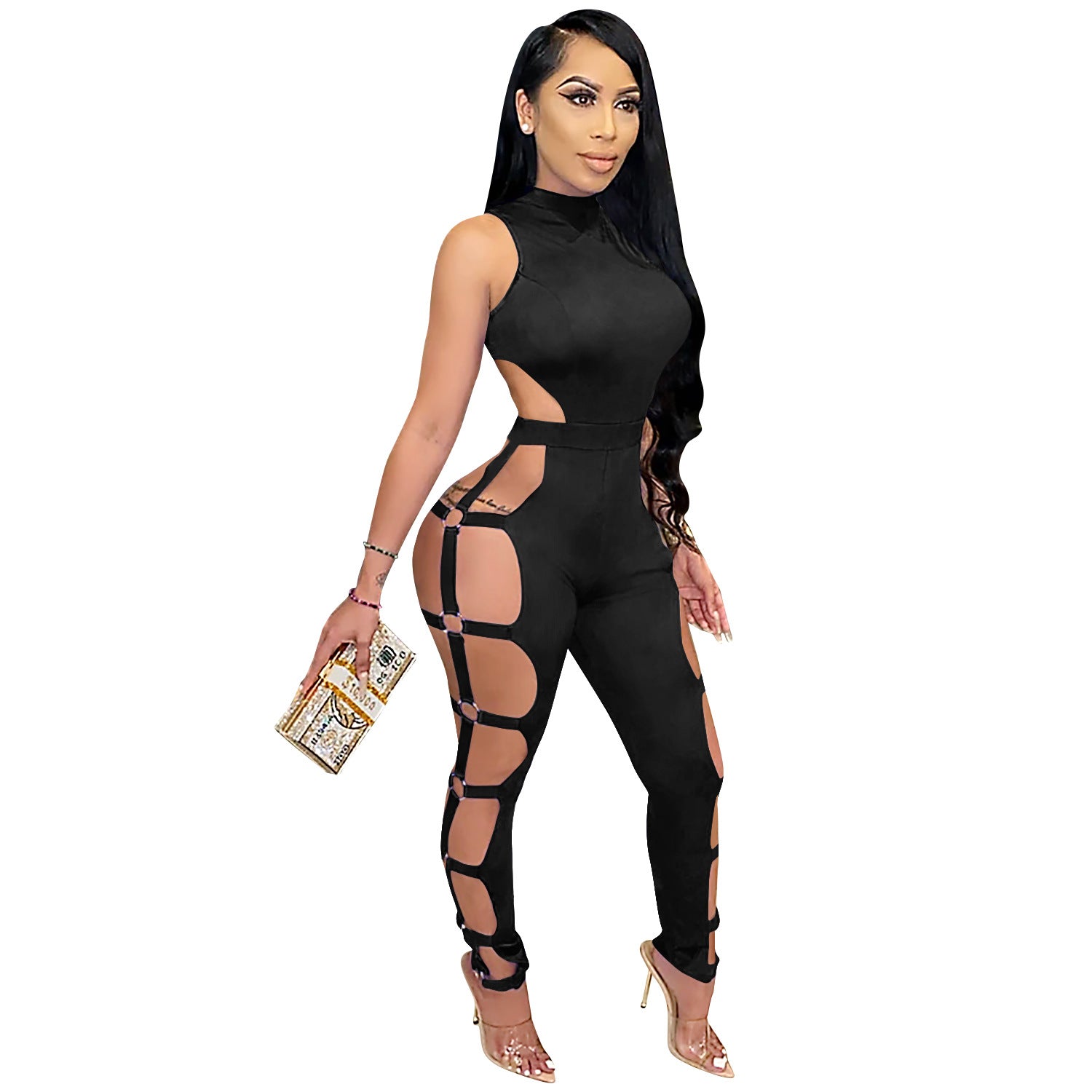 Women Wear Sexy Cutout Nightclub Tight Backless Jumpsuit Women