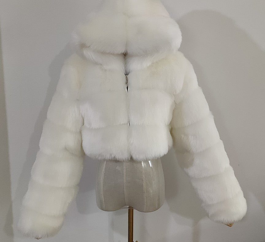 Fur Autumn Winter Artificial Fur Fox Fur Hooded Short Faux Coat Women