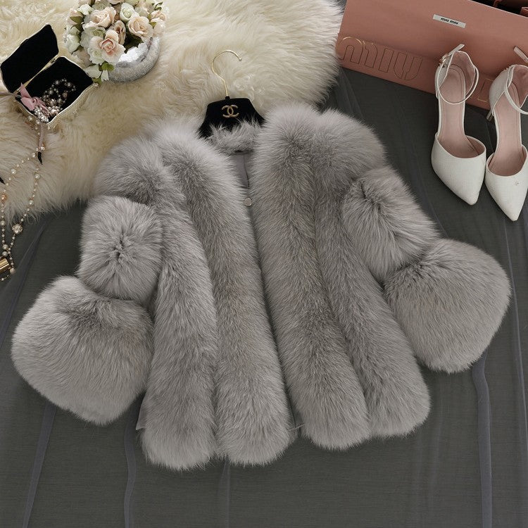 Fur Women Coat Faux Fur Short Stitching Three-Quarter Sleeve Artificial Fur