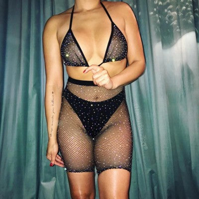 Small Net Rhinestone Swimsuit Bikini Sexy Suit