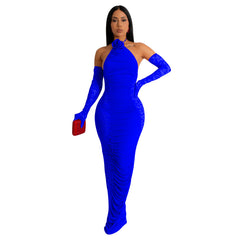 Women Solid Color Sleeve Cover Hollow Out Cutout Lace Maxi Dress Women