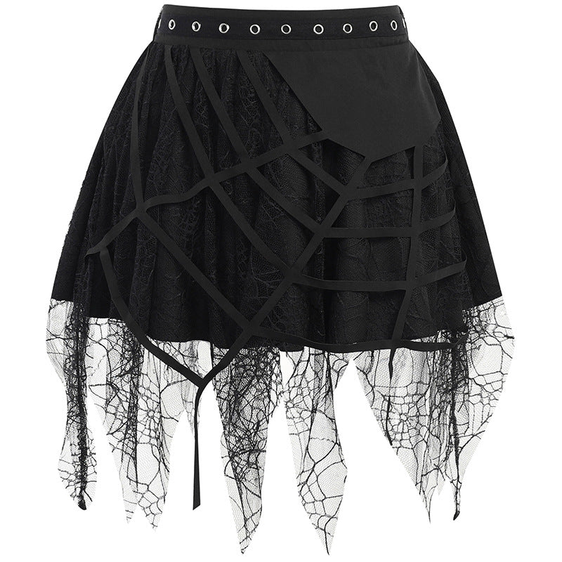 Women Skirt Autumn Gothic Punk Spider Web Tassel Mini Skirt  Hallowen Gothic Skirt