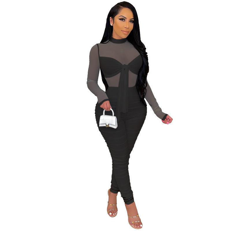 Women Clothing Jumpsuit Women Autumn Sexy Mesh Women Clothing One Piece Trousers