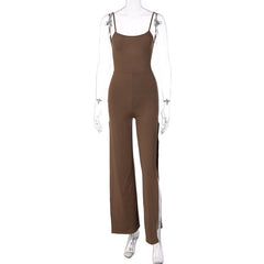 Women  Clothing Summer Solid Color Split Trousers Backless Suspender Jumpsuit