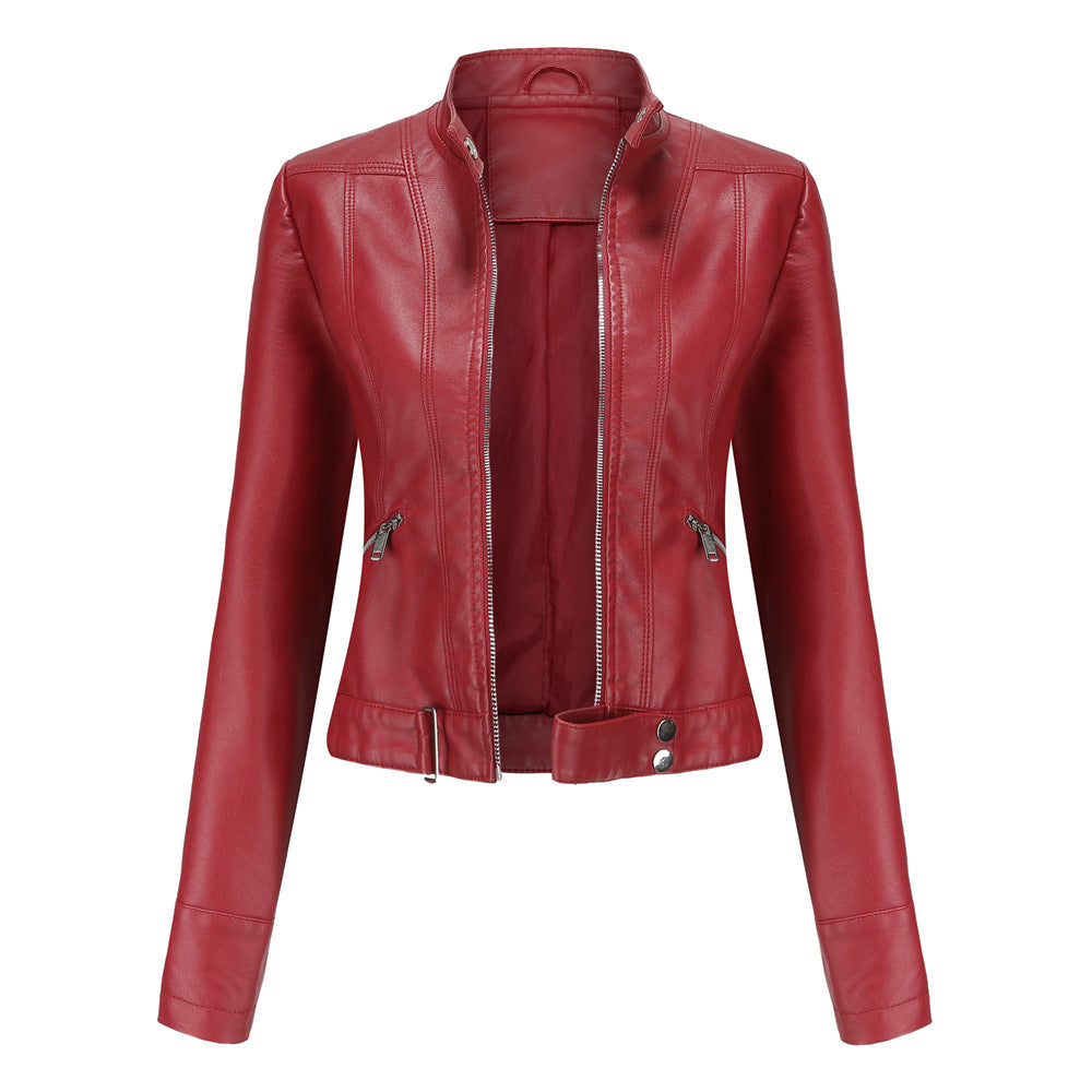 New Leather Coat Women Short Jacket Spring Autumn Stand Collar Lady Leather Jacket  Women Clothing Thin Leather Coat