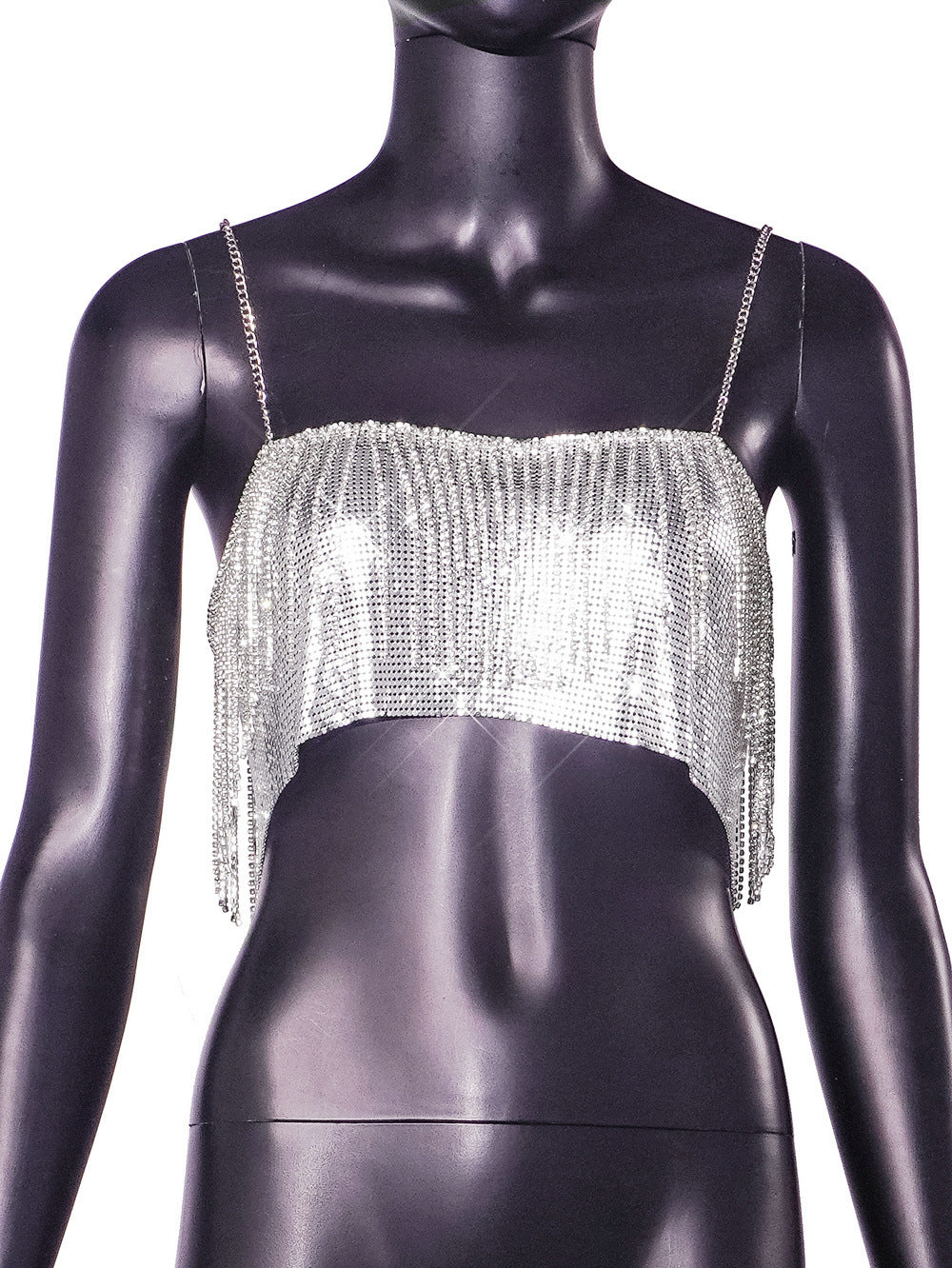 Cropped Chic Sexy Disco Tube Top Rhinestone Night Club Slip Vest