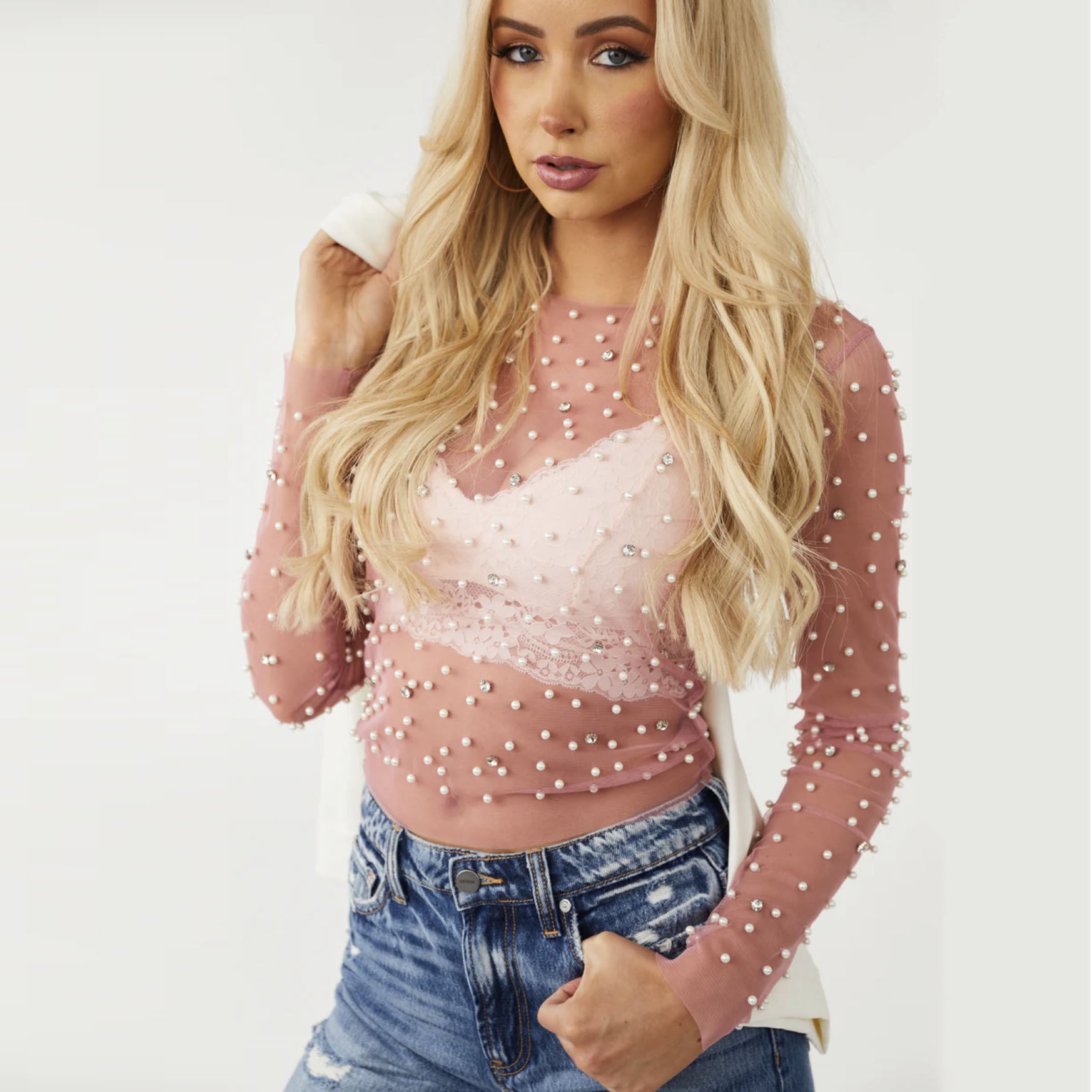 Spring Summer Women Clothes Bubble Beads Big Diamond See Through Mesh Tops Women