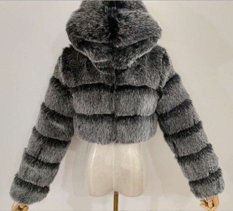 Fur Autumn Winter Artificial Fur Fox Fur Hooded Short Faux Coat Women