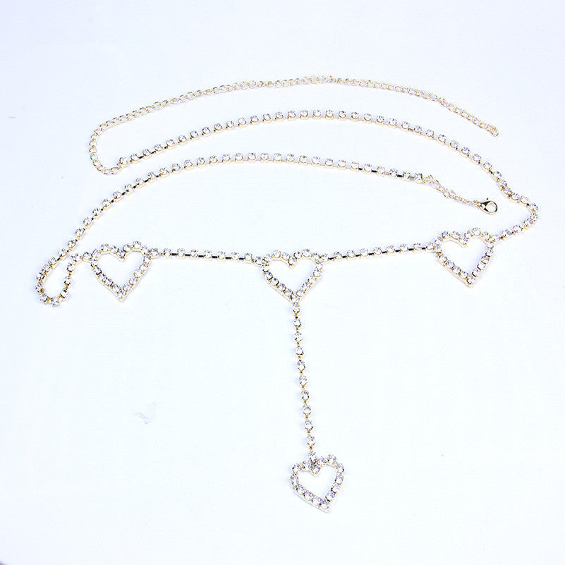 Rhinestone Heart-Shaped Waist Chain Body Cha Bridal Accessories Sexy Model Rhinestone Love Belt Ornament