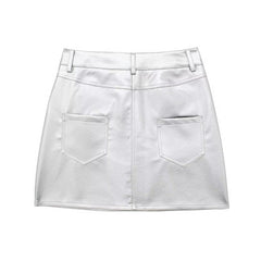 Silver Faux Leather Mini Skirts Sexy High Waist Skirt Lady Short White