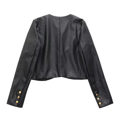 Sexy Motorcycle Short Leather Jacket Top Vintage Distressed Faux Leather Cropped Black Trend Short Coat