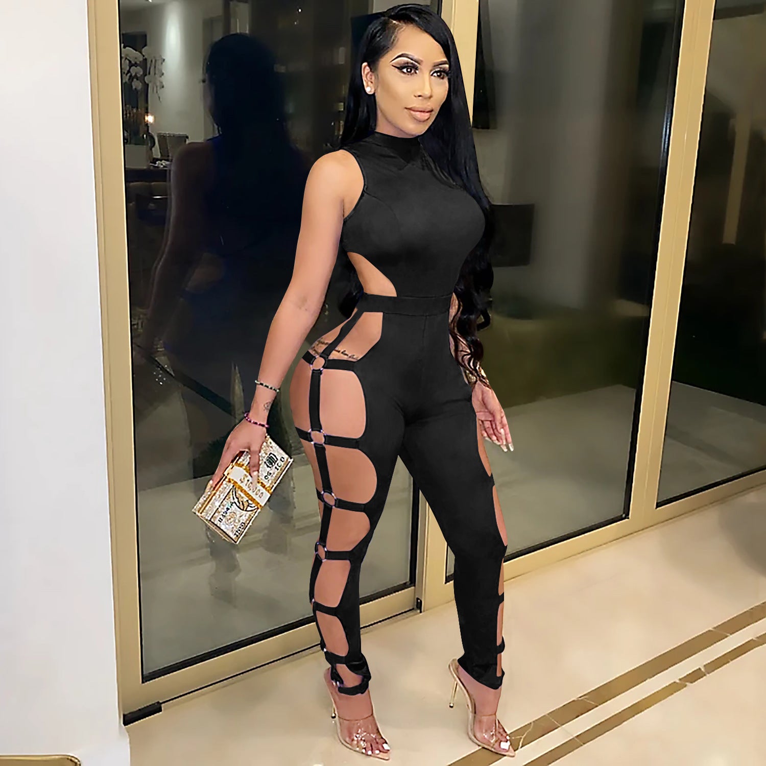 Women Wear Sexy Cutout Nightclub Tight Backless Jumpsuit Women