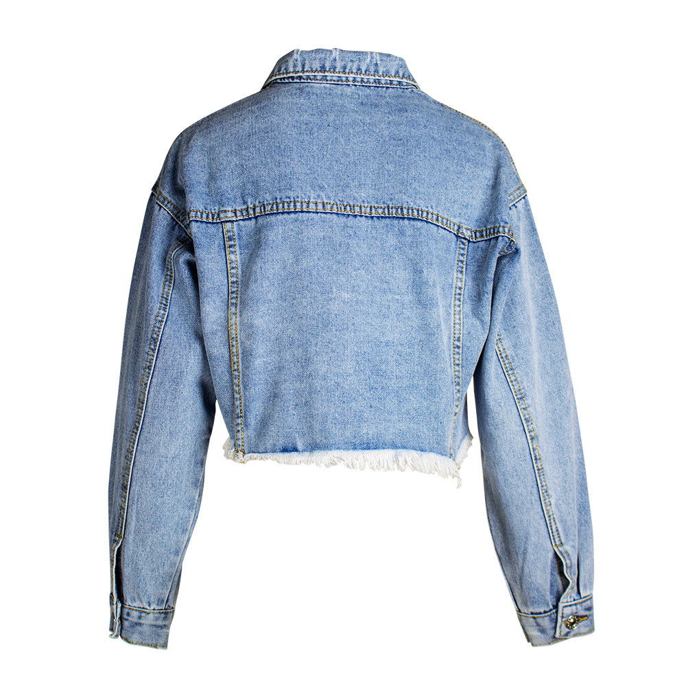 Denim Jacket Women Women Clothing Loose BF Tassel Denim Short Jacket Top Short Denim Jacket