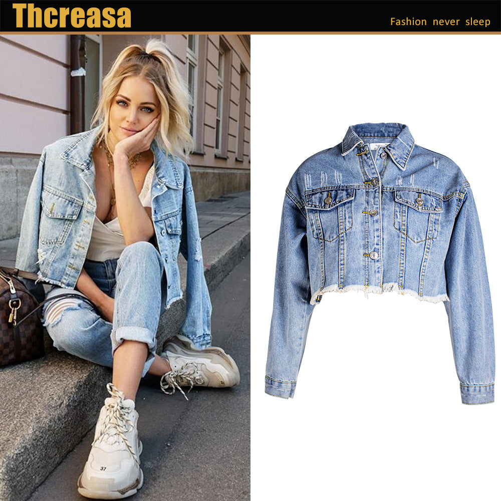 Denim Jacket Women Women Clothing Loose BF Tassel Denim Short Jacket Top Short Denim Jacket