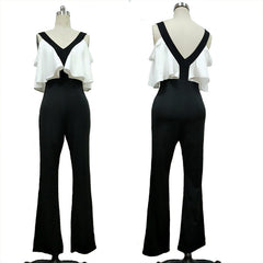 Dress Women Clothing Contrast Color Ruffle Sleeve Pants Jumpsuit