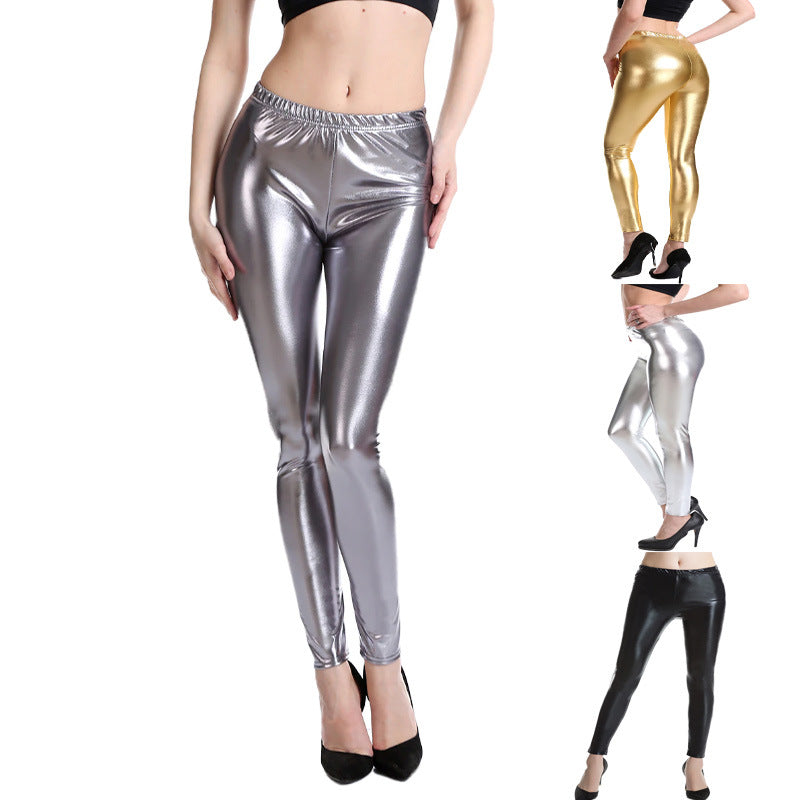 Summer Sexy Tight Bright Leather Faux Leather Casual Pants Women Nightclub Pants