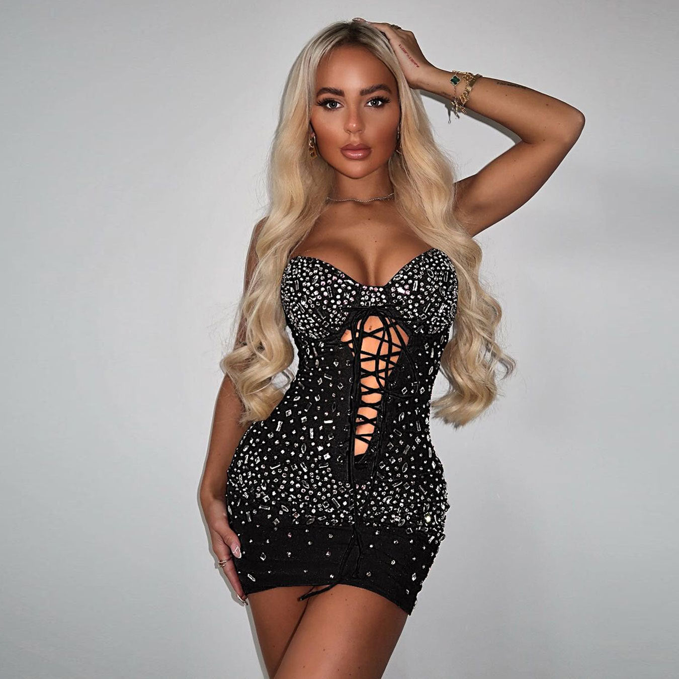 Sexy Slim Rhinestone Tied Dress