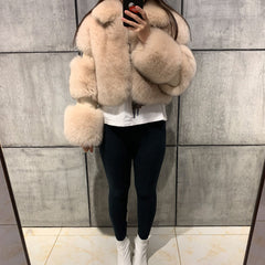 Haining Fur Coat Women Clothing Faux Fur Women Coat Collared Patchwork Artificial Fur