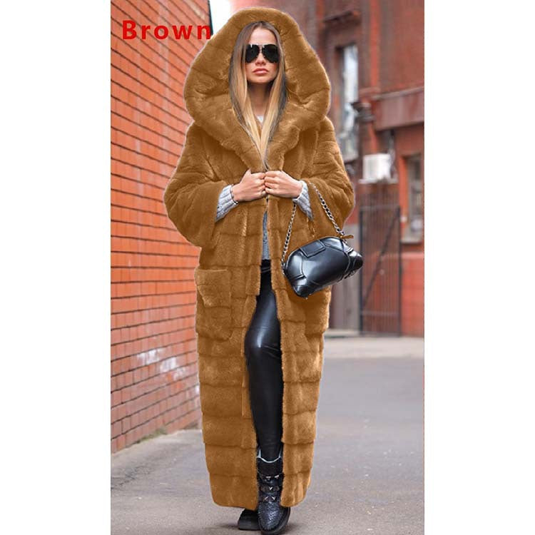 Autumn Faux Fur Coat Hooded Cotton Padded Coat Thickened Extended Plush Coat Women Coat Trench Coat Plus Size