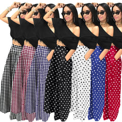 Personality Houndstooth Printed Flared Pants Wide Leg Casual Pants Autumn Winter Wide Leg Pants Plus Size