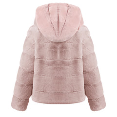 Short Solid Color Loose Horizontal Hooded Coat Faux Fur Autumn Winter Warm Coat